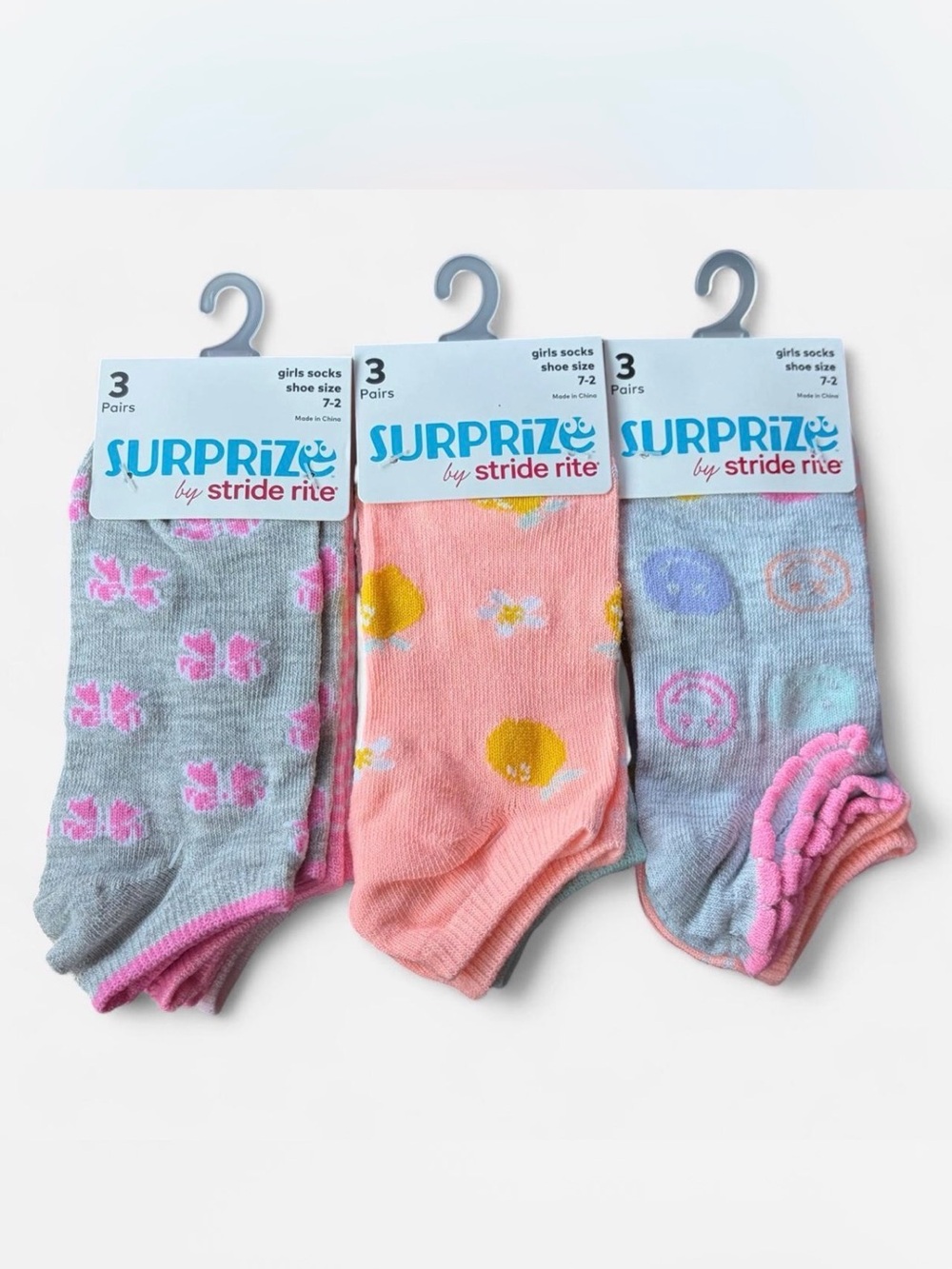 NEW! 9 Pair Stride Rite Girls Socks, Bows, Hearts, Flowers, Stripes, Size 7-2